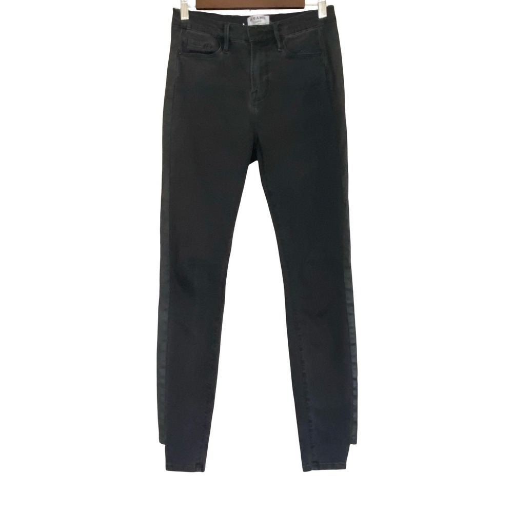 FRAME Le Skinny de Jeanne Jeans Washed Black 29 Skinny Stretch Side Faux Leather